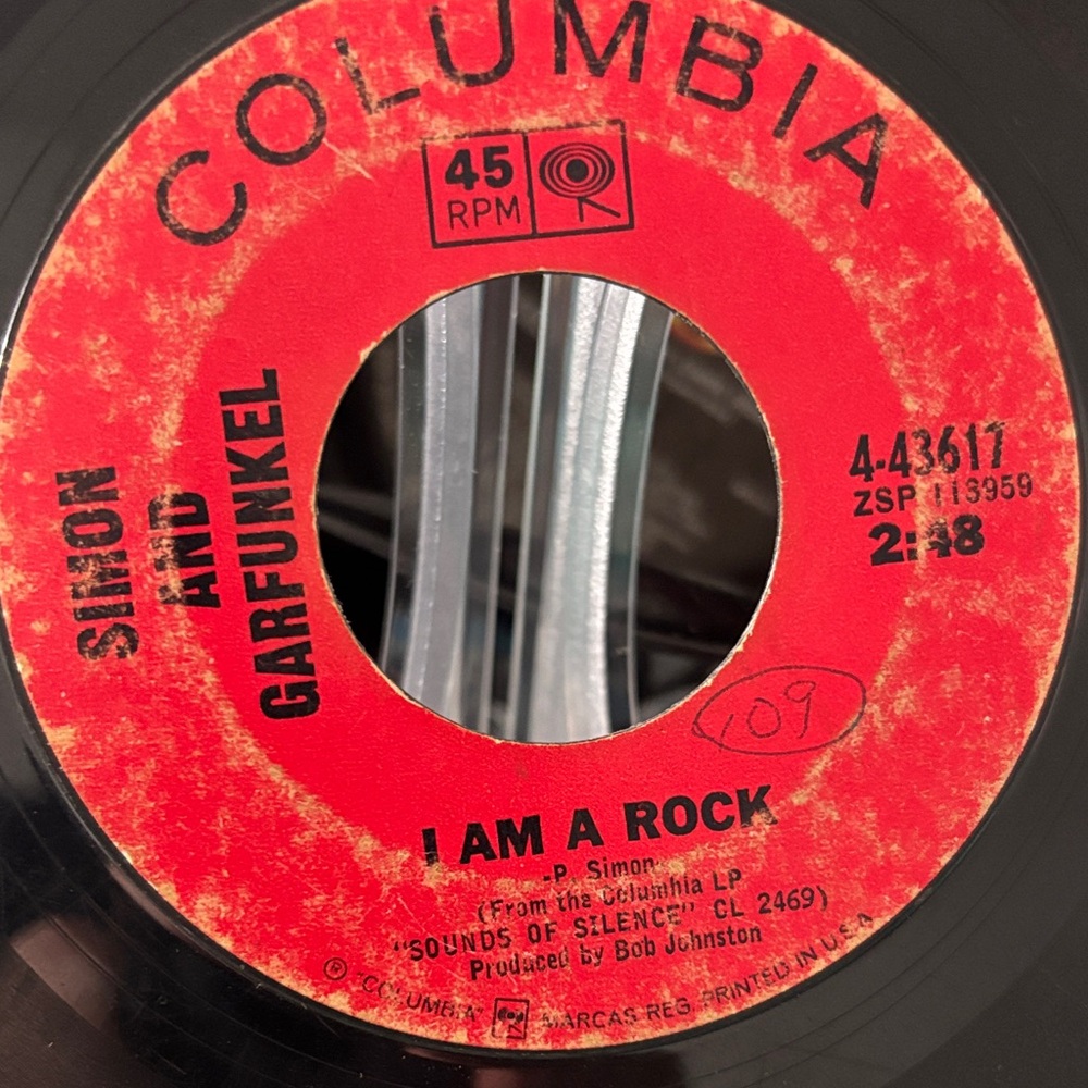 Simon & Garfunkel "I Am a Rock" 7-inch vinyl single.